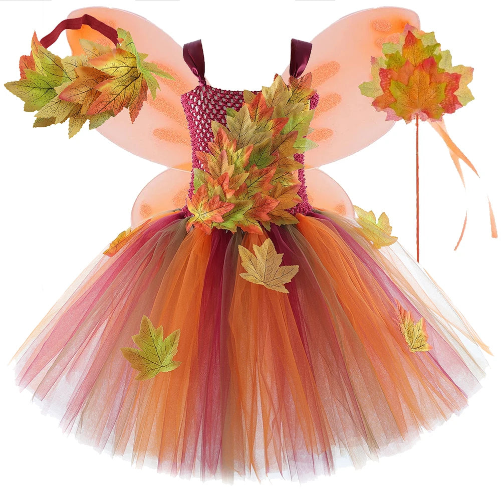 Girls' Autumn Maple Leaf Fairy Costume Dress
