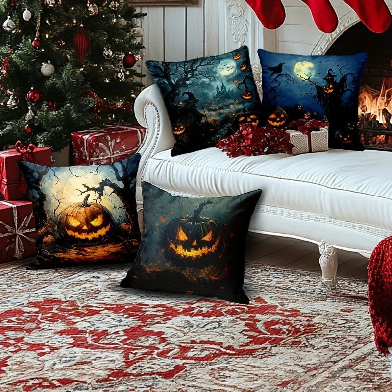 Spooky Halloween Pillowcases – Pumpkin & Enchanted Night Scene Cushion Covers for Holiday Decor and Gifting