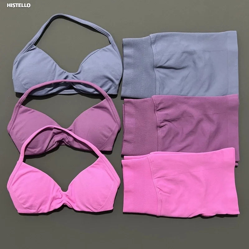 Women’s Seamless 2-Piece Gym Set – Strappy Sports Bra & Scrunch Shorts