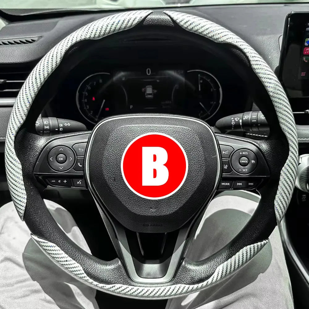 38 cm Car Steering Wheel Cover Set, 3-Piece Glossy Carbon Fiber Look Trim for Round Steering Wheels