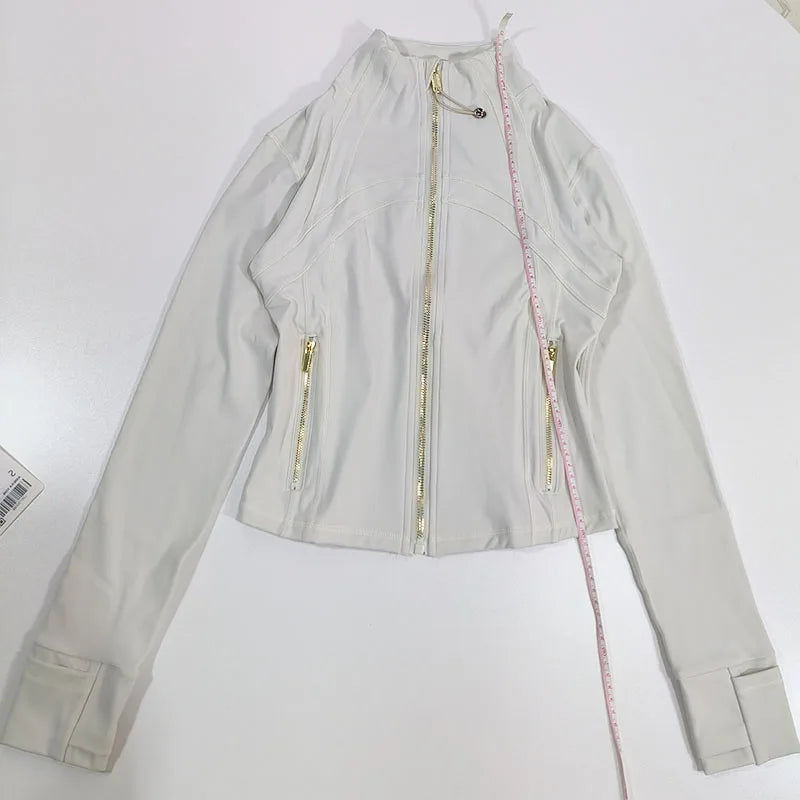 Women's Slim Fit Yoga & Workout Jacket with Gold Zipper – Long Sleeve Athletic Sports Jacket