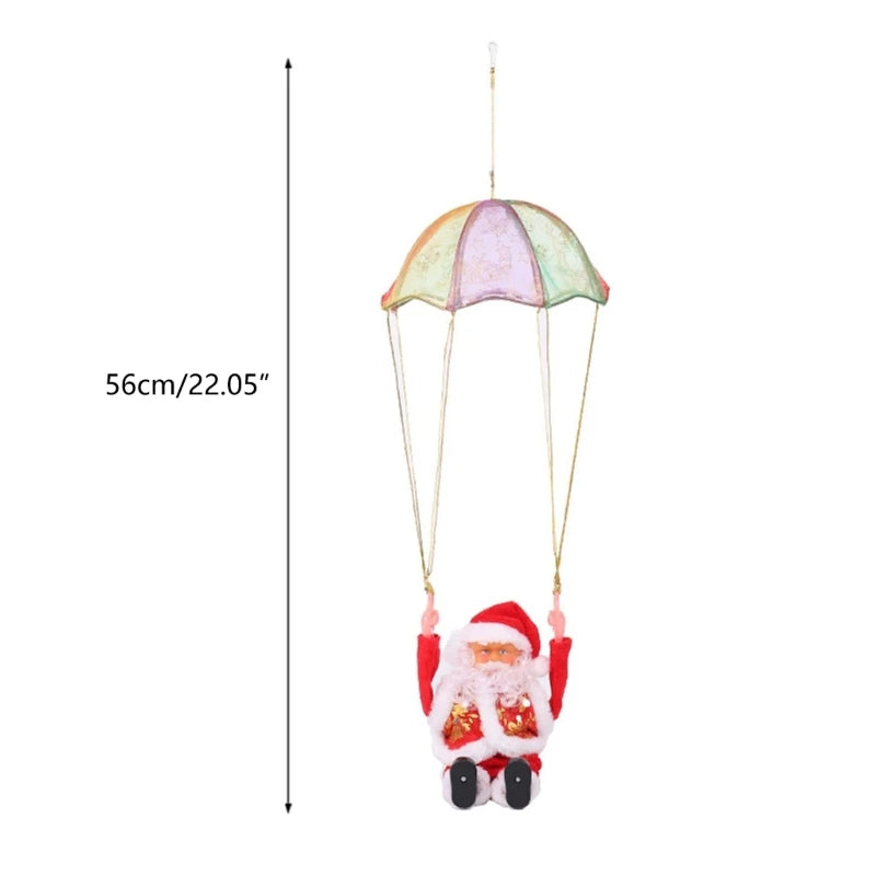 Battery-Operated Musical Santa Claus Parachute Ornament with Animated Flipping Motion, Hanging Indoor Christmas Decoration