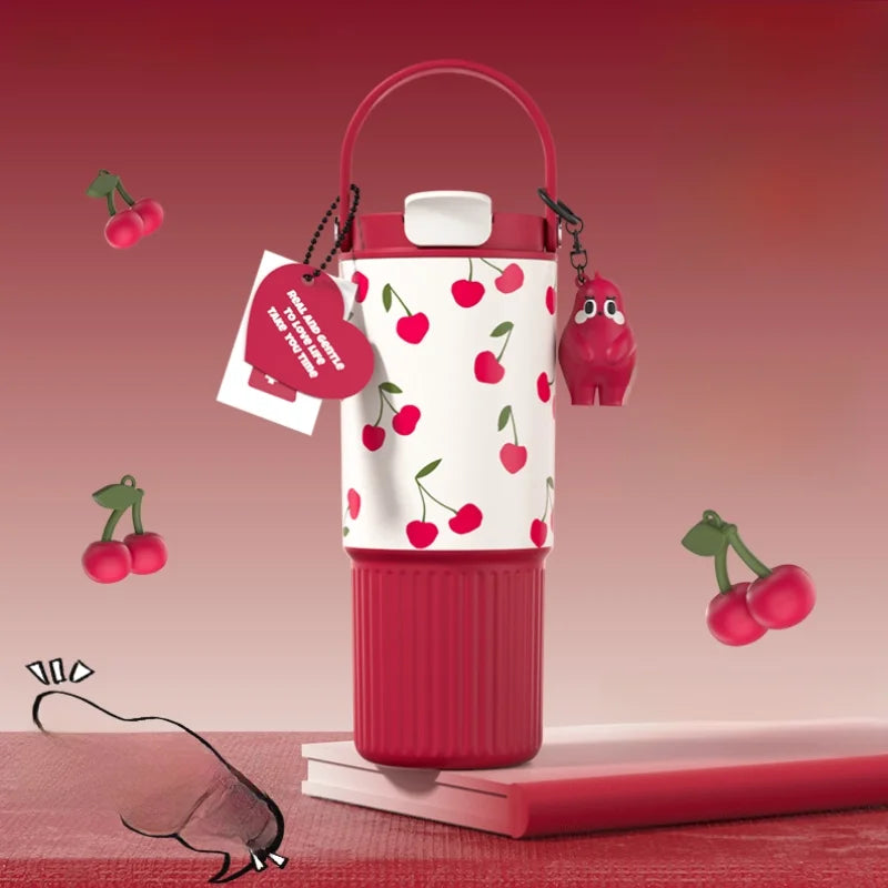 Portable Cherry Series Stainless Steel Insulated Straw Tumbler – Double-Wall Vacuum Travel Water Bottle for Hot & Cold Drinks