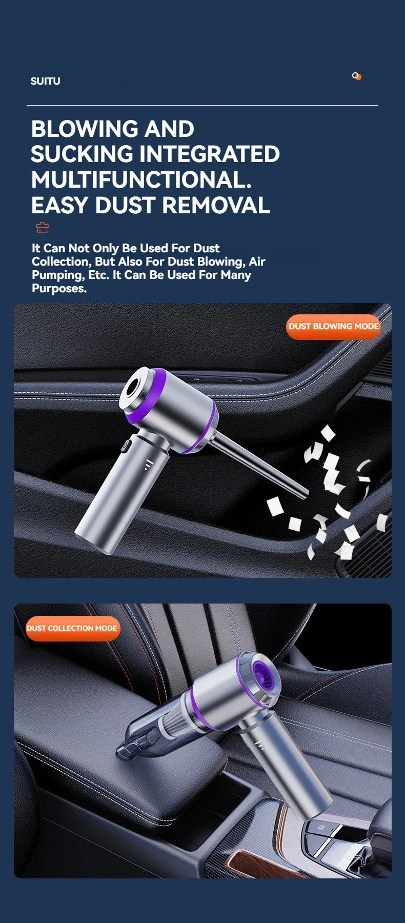 Portable Cordless Car Vacuum Cleaner – High Power Brushless Motor Handheld Vacuum & Air Duster
