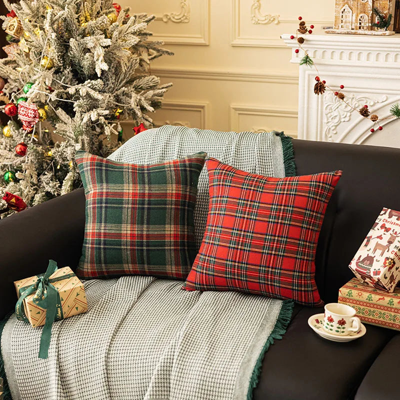 Christmas Plaid Throw Pillow Covers – Tartan Decorative Cushion Cases for Home Décor