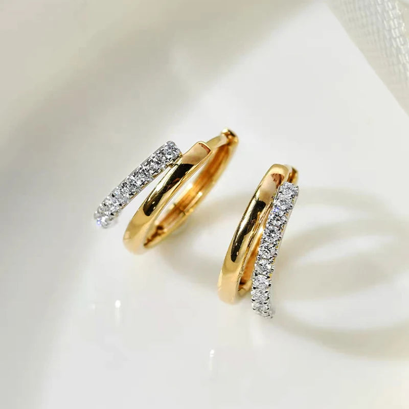 Moissanite Double Hoop Earrings, S925 Silver with 18K Gold Plating, Elegant Circle Earrings for Women