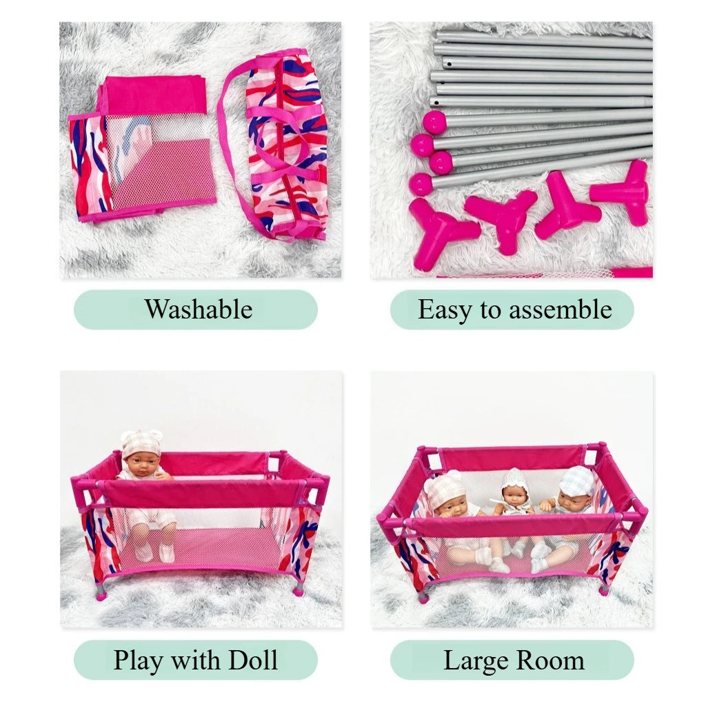 Baby Doll Crib & Pack-n-Play Set with Carry Bag — Fits Up to 18" Dolls