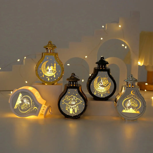 Ramadan Mubarak LED Night Light Moon Castle Retro Eid Mubarak Lantern Islamic Muslim Table Ornament 2025 Home Party Decoration