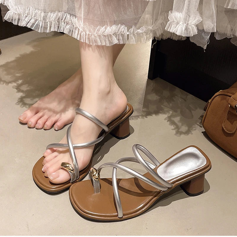 LuxeClip™ Heeled Mules – Metal-Accented Slide-On Slippers with Sculpted Heel