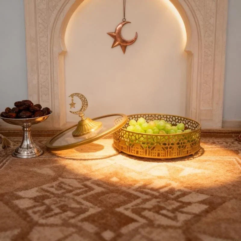 Decorative Iron Serving Tray for Snacks & Candies – Large Capacity Storage Plate for Islamic, Ramadan & Eid Celebrations