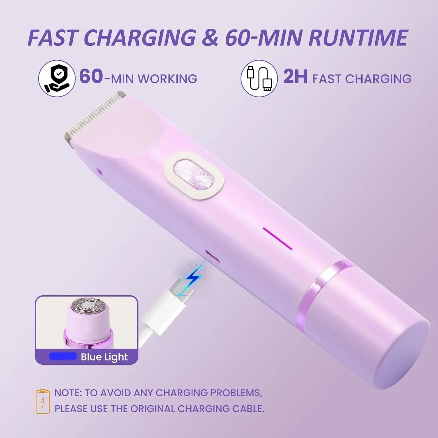 2-in-1 Electric Razor for Women – Waterproof Bikini Trimmer & Body Shaver | Wet & Dry Use | IPX7 Rated for Pubic Hair, Legs, Underarms & More