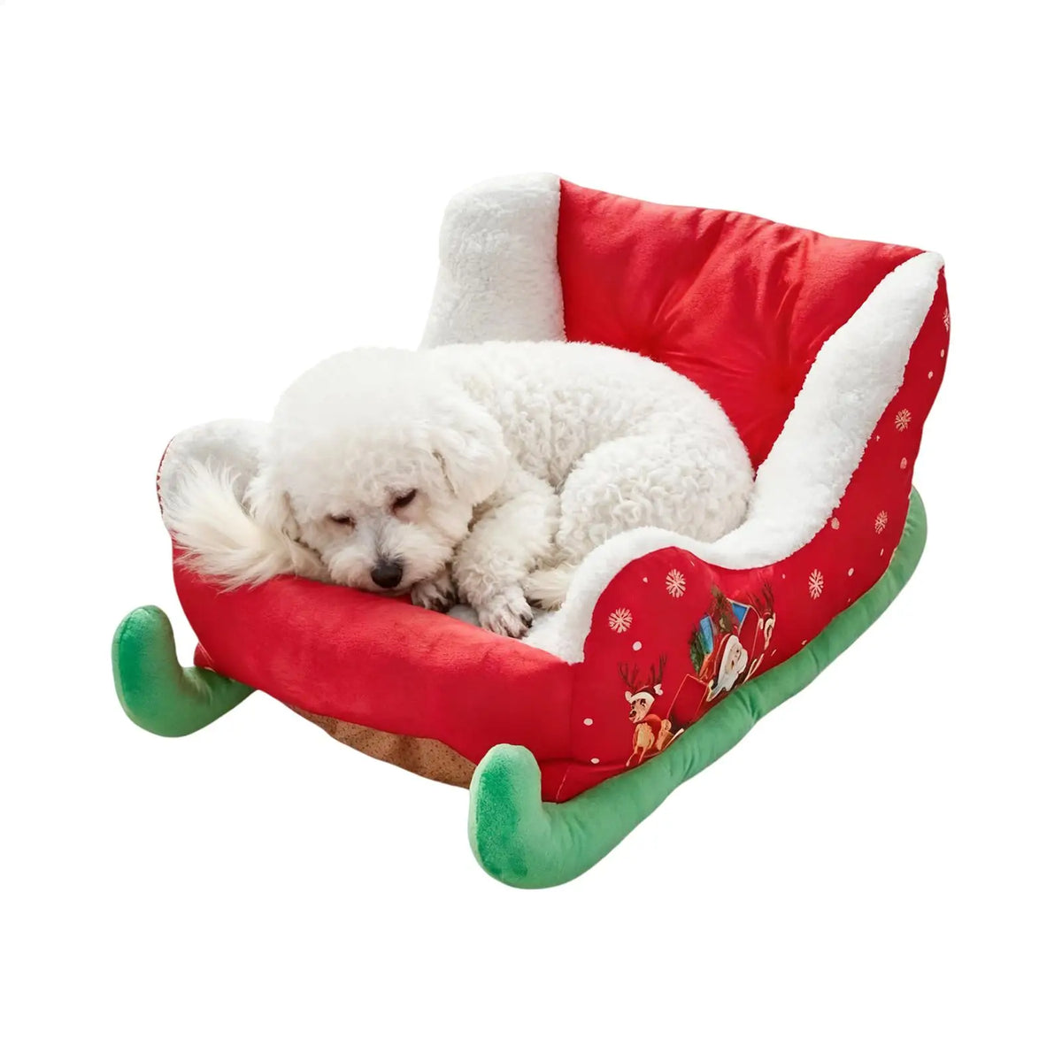 Christmas Sleigh-Shaped Cat and Dog Bed with Soft Plush Lining and Raised Sides, Festive Indoor Pet Sleeping Nest