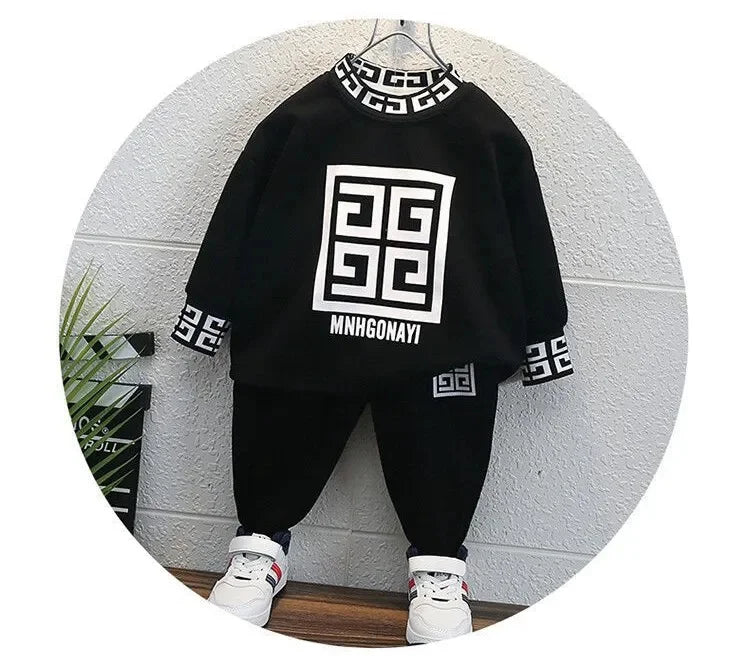 2025 New Fashion Autumn Spring Baby Boys Outfits Casual Clothing Retro Color Long Sleeve Sweatshirt Elastic Pants Kids Suit