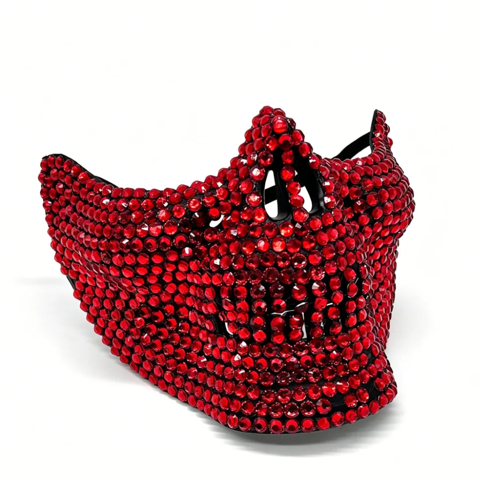 Rhinestone Skull Half-Face Costume Mask for Adults, Sparkling Gothic Punk Masquerade Accessory for Halloween, Cosplay and Themed Parties