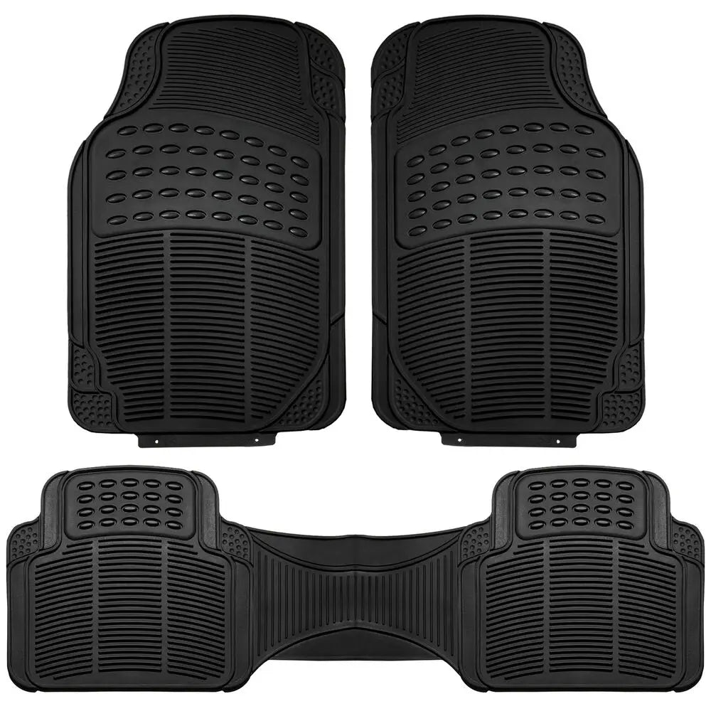 Universal All-Weather Rubber Car Floor Mats – Heavy-Duty Non-Slip 3-Piece Set, Black
