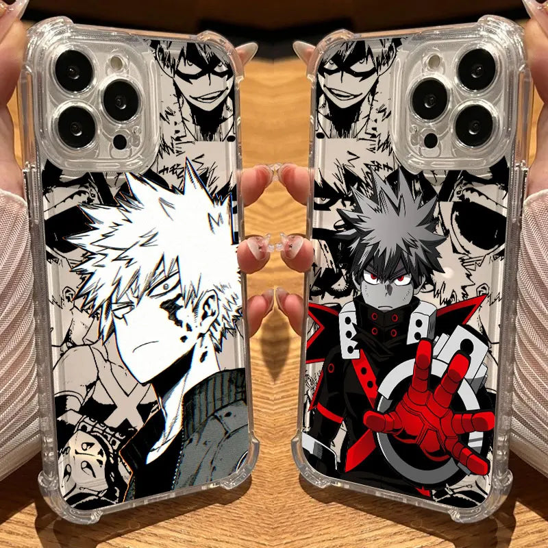 Katsuki Bakugo Anime Clear Phone Case for iPhone 17 Air, 17, 16e, 16, 15, 14, 13, 12, 11 Pro Max Plus Soft Silicone Cover