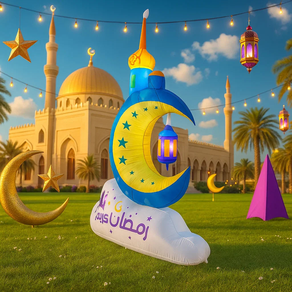 Islamic Ramadan & Eid Inflatable Moon Outdoor Decoration, 2.4M (7.8FT) LED Yard Ornament