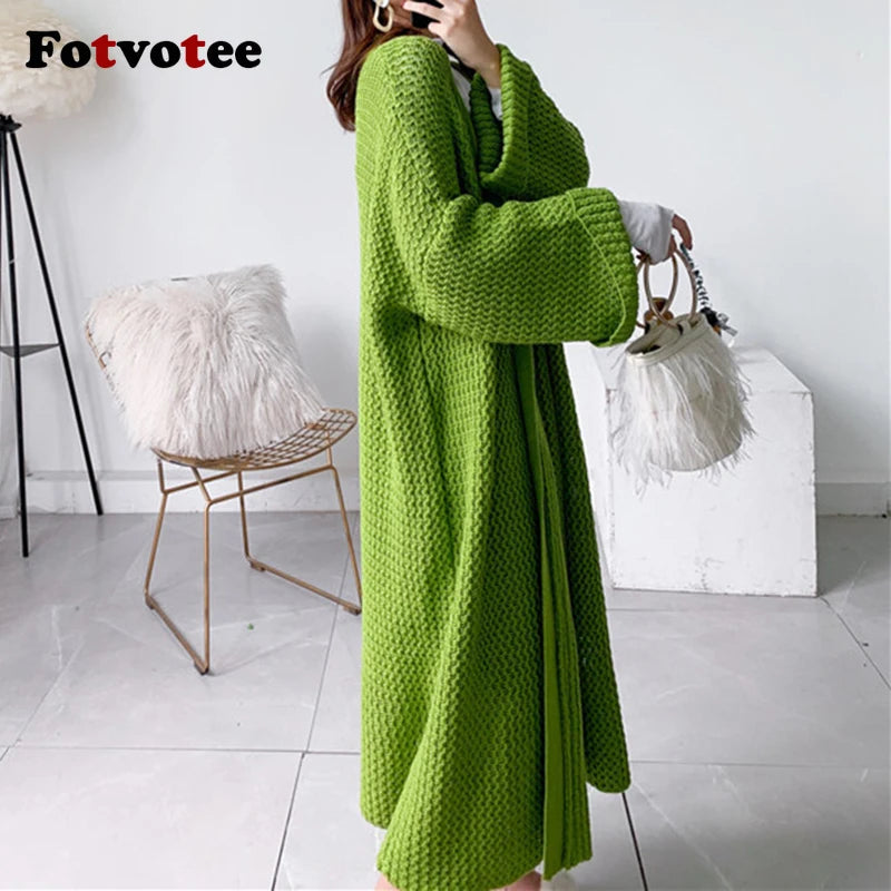 Women's Oversized Stretch Cardigan – Open Stitch Knit Sweater, Long Sleeve, Autumn Winter Fashion Coat"