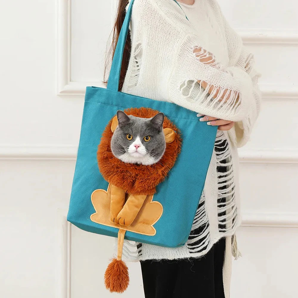 Pet Canvas Shoulder Bag Lion shaped Cat Tote Bag Comfortable Pet Tote Bag Shoulder Bag Portable Outdoor Cat Tote Bag