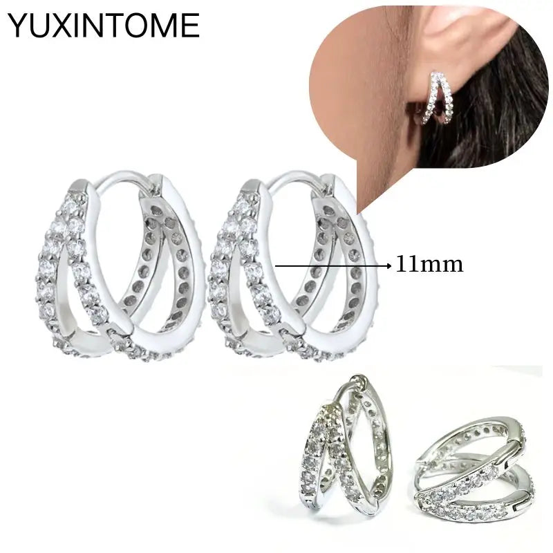 925 Sterling Silver Multi-Turn Hoop Earrings with White Zircon, Fashion Punk Jewelry for Women