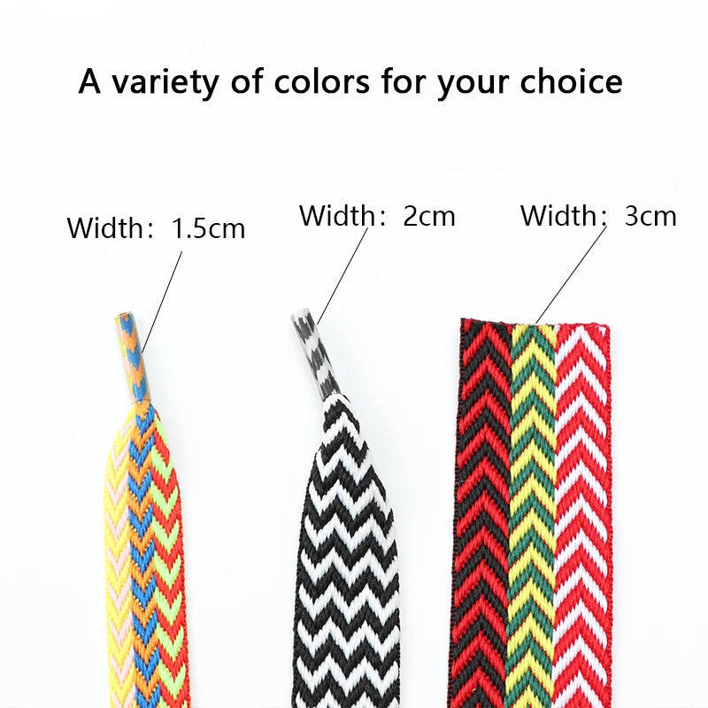 Flat Wavy Shoelaces for Sneakers – Trendy Wide Replacement Shoe Laces for Casual, Sport & Streetwear Shoes (1.5cm / 2cm / 3cm Widths)