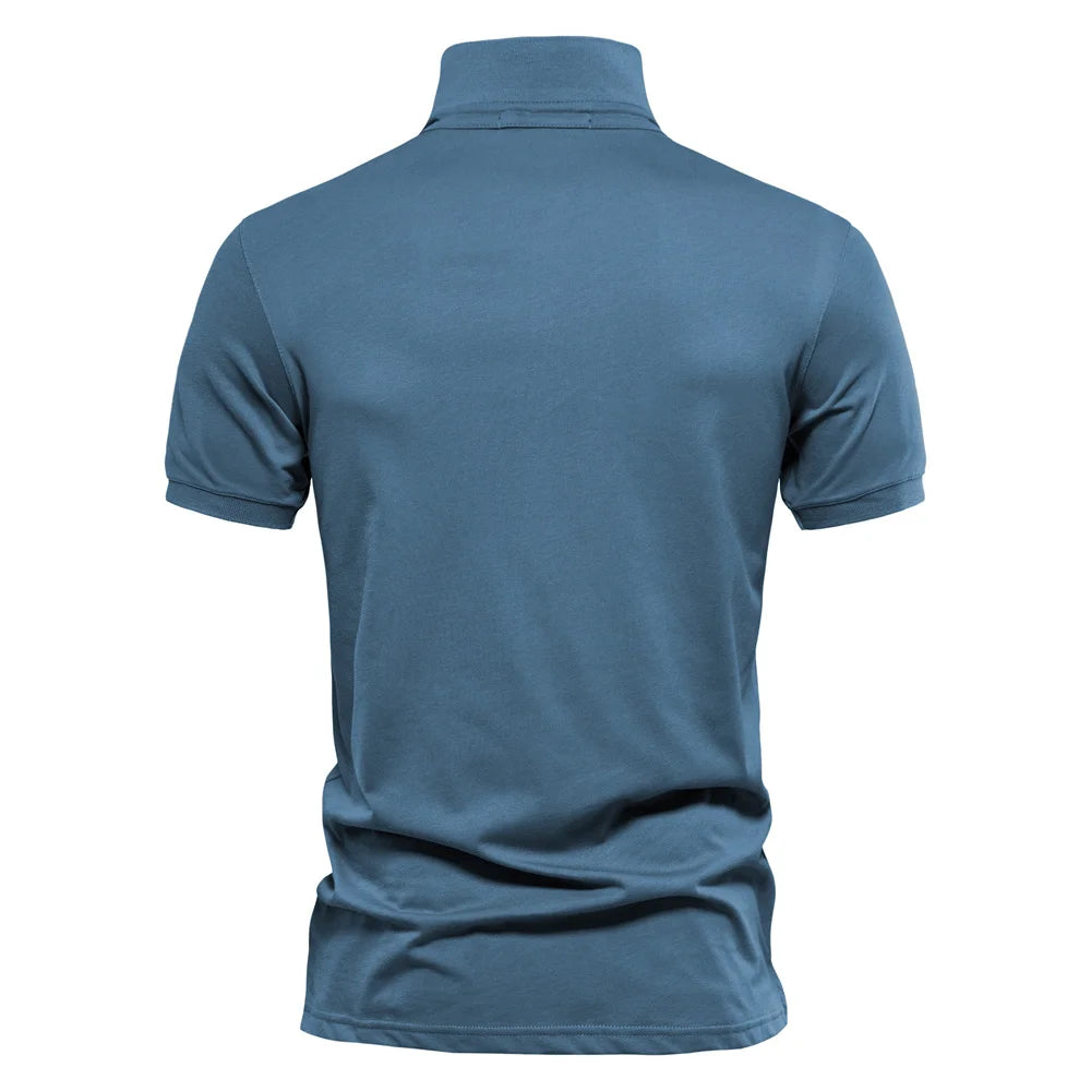 Men’s 100% Cotton Embroidered Polo Shirt – Solid Color Short Sleeve Summer Casual Social Polo