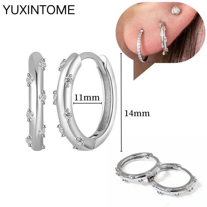 925 Sterling Silver Multi-Turn Hoop Earrings with White Zircon, Fashion Punk Jewelry for Women