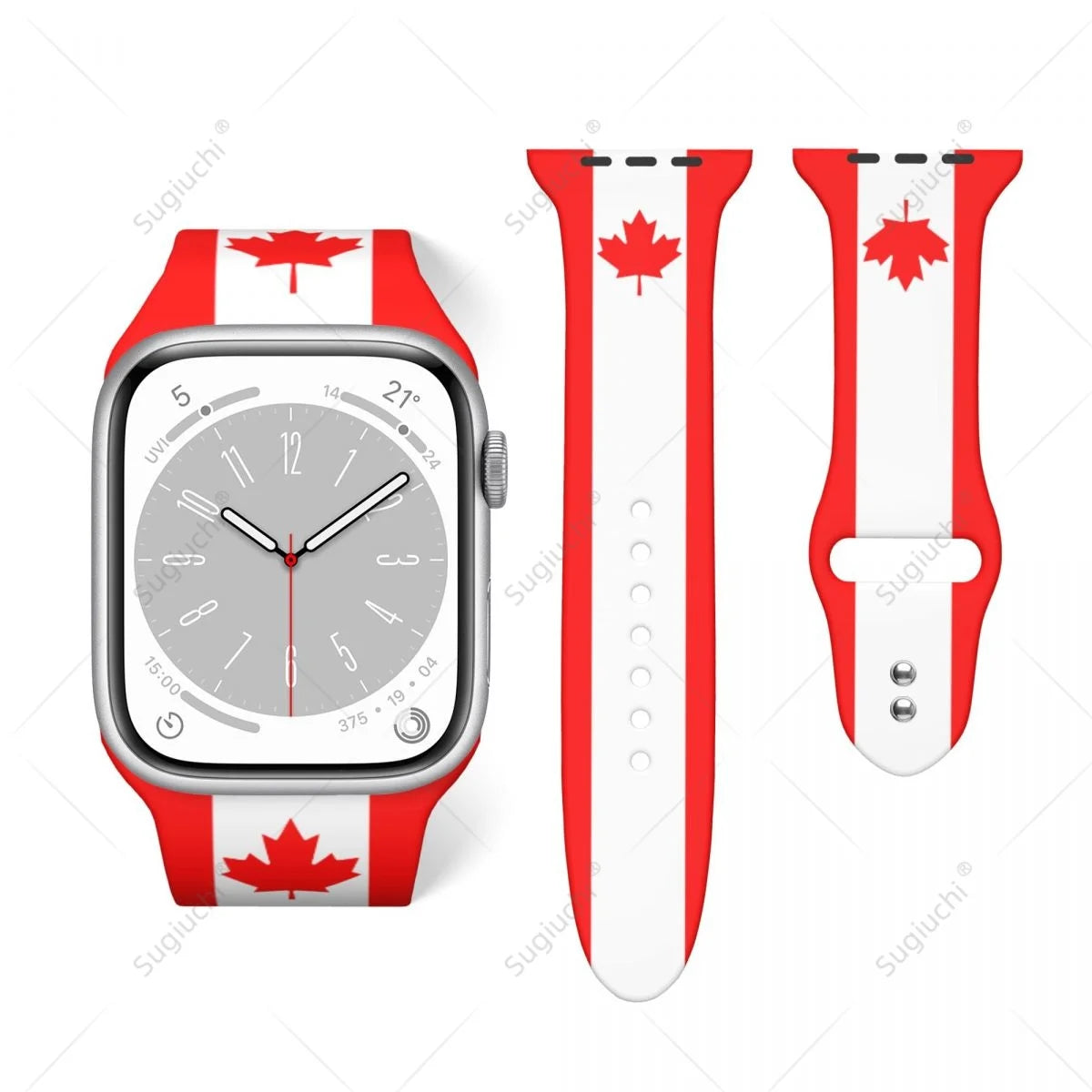 Canada Flag Silicone Sport Watch Band for Apple Watch Ultra 2 / Series 10 9 8 7 6 5 4 SE – Unisex 3D Printed Strap