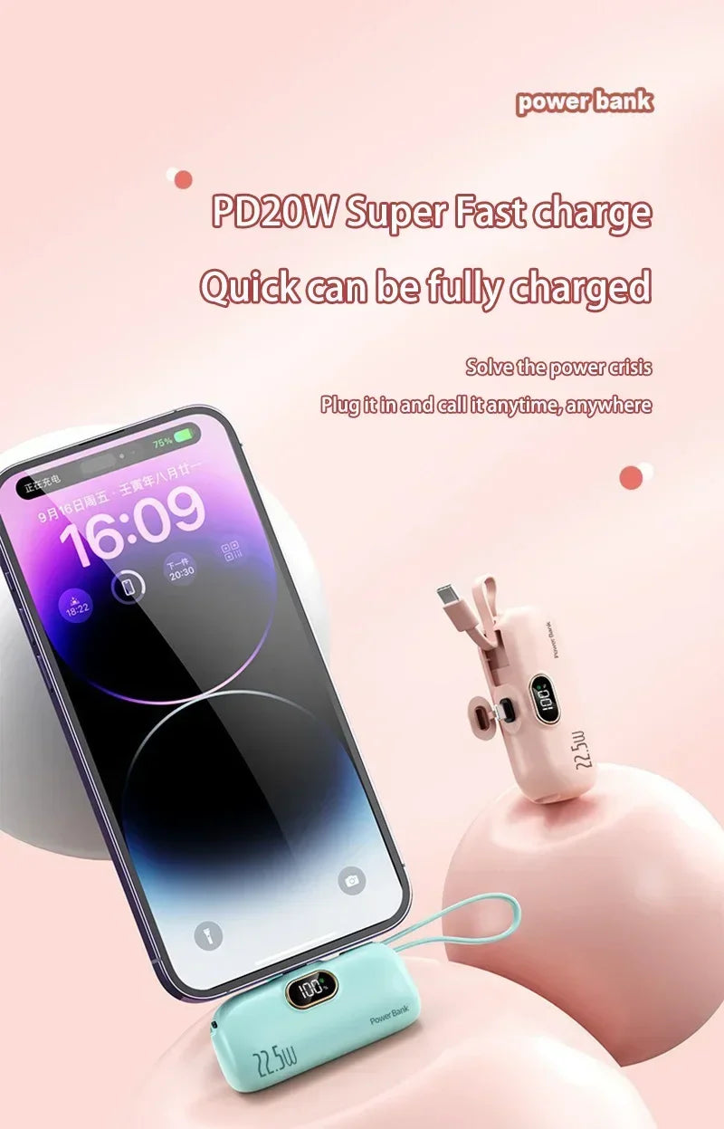 30000mAh Capsule Power Bank Fast Charge Portable Mobile Power Supply Emergency External Battery for Type-C, iPhone, Android