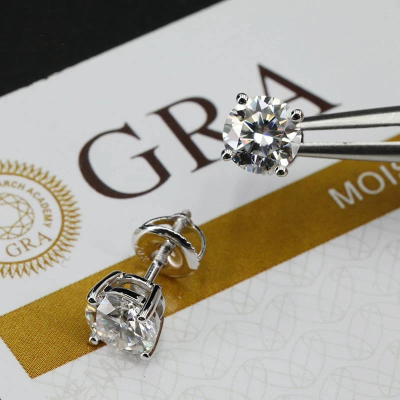 Moissanite Stud Earrings – S925 Sterling Silver Unisex Studs (1–2 CT Options)
