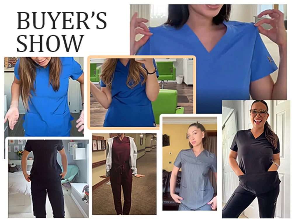 Women’s Antibacterial Scrubs Set – Soft V-Neck Top & Wrinkle-Resistant Pants