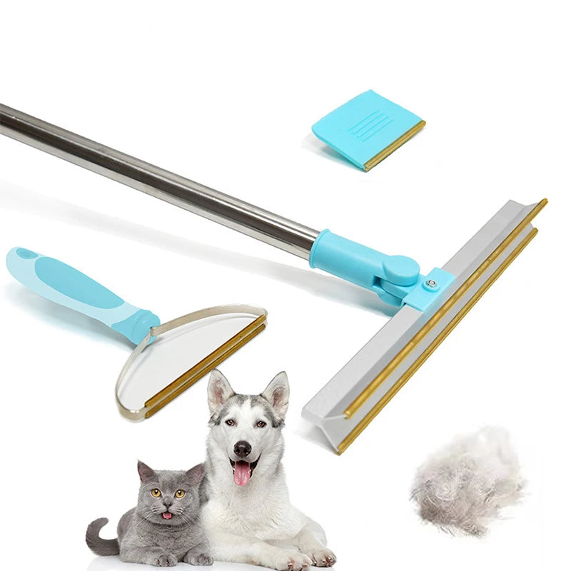 Pet Hair Remover Tool Set – Telescopic Handle Carpet Rake for Dog & Cat Fur, Rug and Upholstery Cleaner