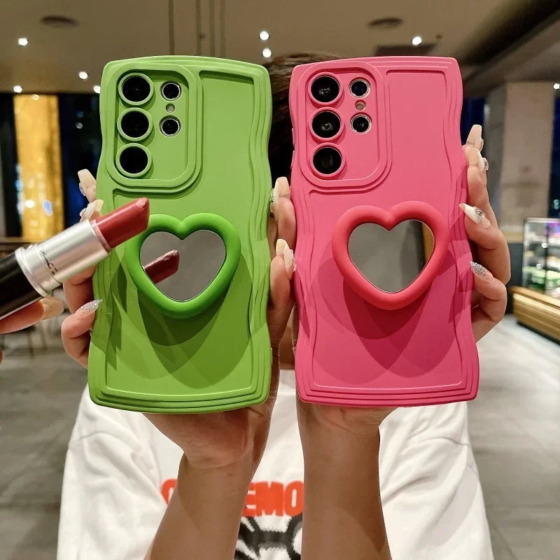Mirror Love Heart Bracket Phone Case for Samsung Galaxy