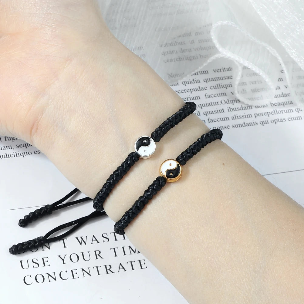 Yin Yang Tai Chi Pendant Bracelets For Men Women Handmade Adjustable Rope Couple Bracelets Fashion Friendship Jewelry Gifts