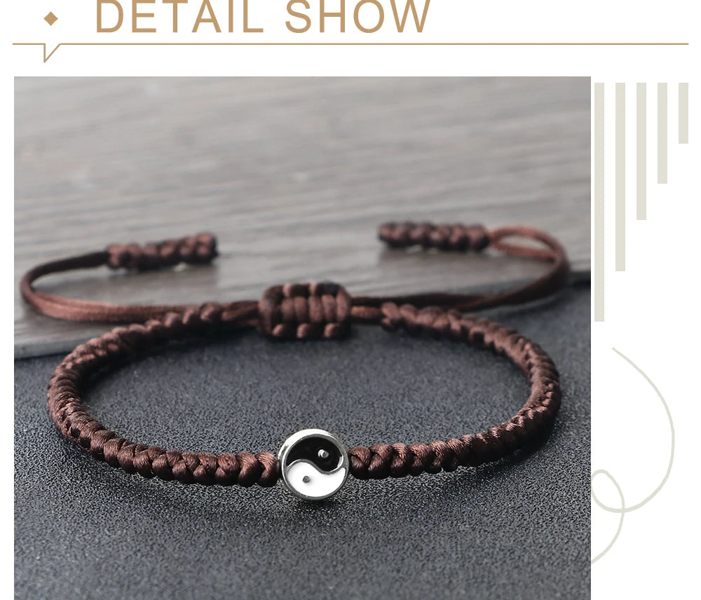 Yin Yang Tai Chi Pendant Bracelets For Men Women Handmade Adjustable Rope Couple Bracelets Fashion Friendship Jewelry Gifts