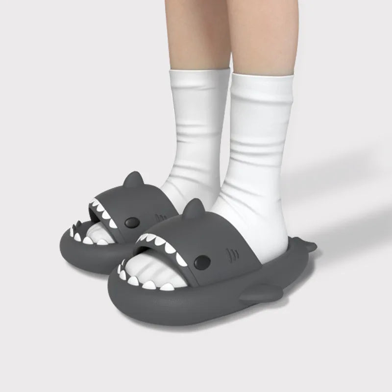 Thick-Sole Shark Slippers — EVA Slide Sandals