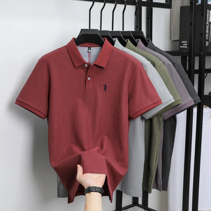 Men’s 100% Pure Cotton Breathable Short Sleeve Polo Shirt – Luxury Embroidered, Loose Fit Casual & Summer Business Wear