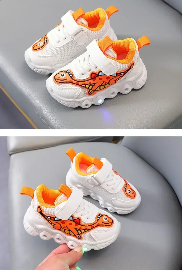 LED Light-Up Kids Sneakers – Breathable Mesh Cartoon Shoes for Boys & Girls