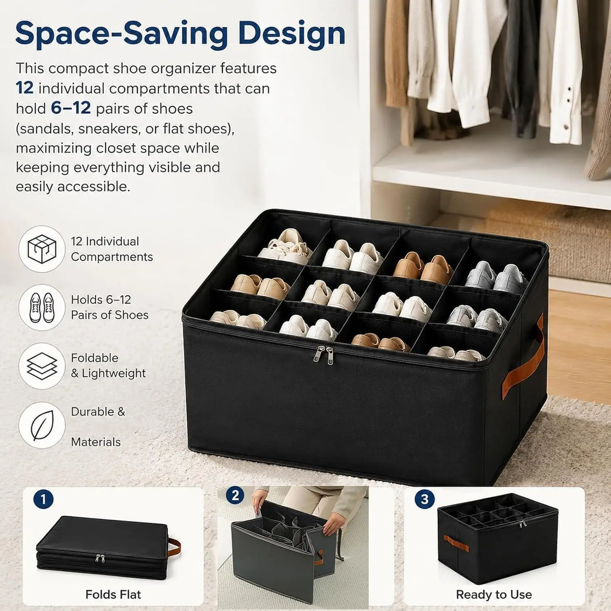 Foldable Shoe Storage Organizer with Clear Lid