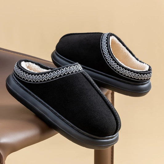 Men's Plush-Lined Faux Suede House Slippers with EVA Sole