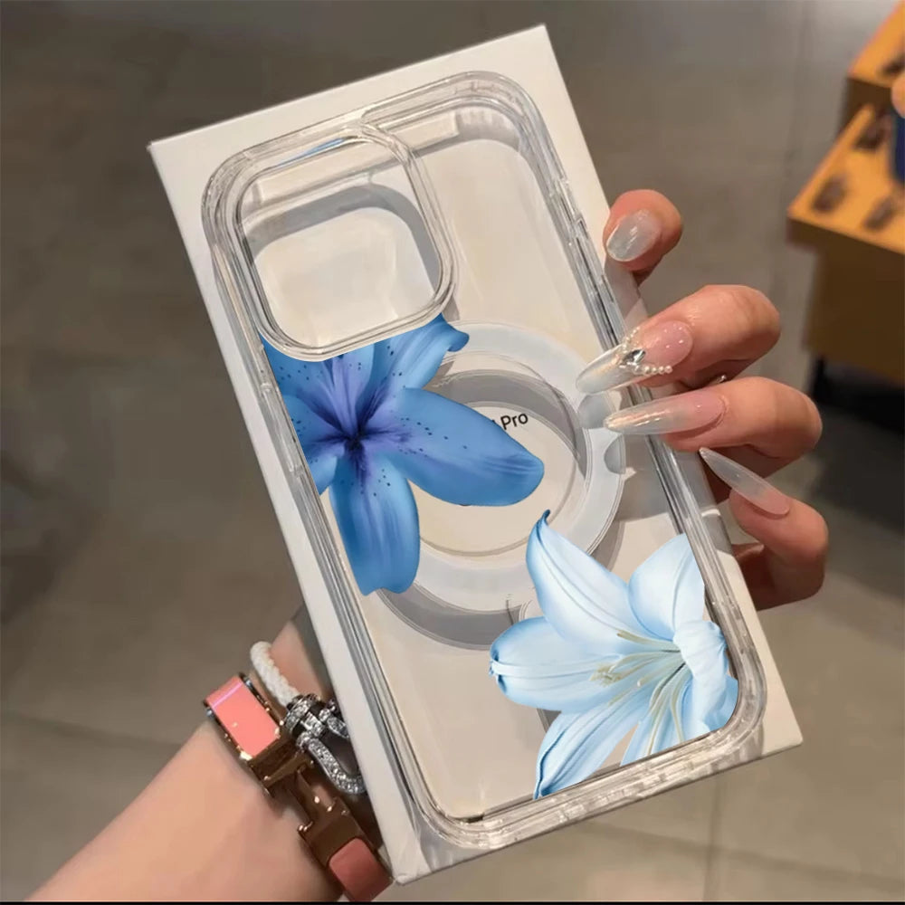Elegant Blue Lily Pattern Silicone Phone Case