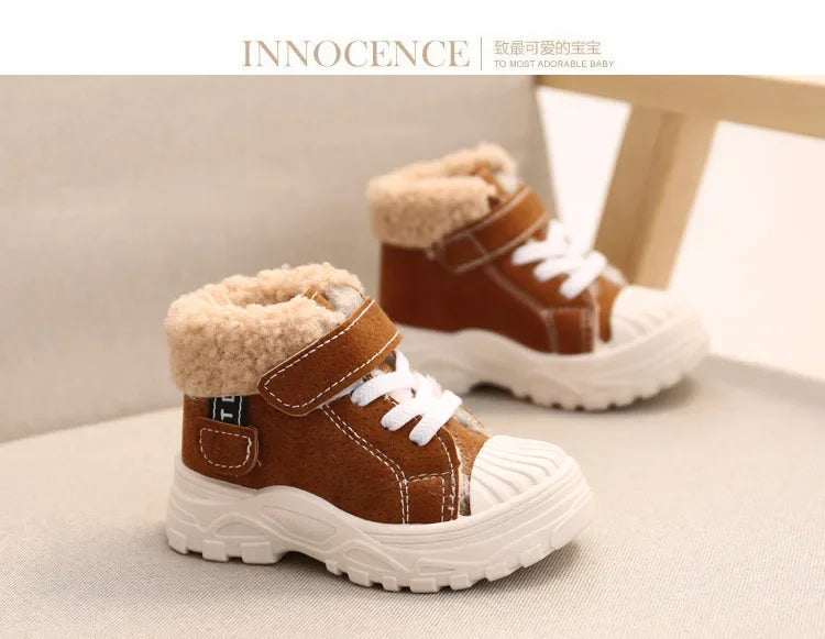 Children's Winter Warm Boots – Boys' & Girls' Waterproof Cotton Shoes with Thick Velvet Lining