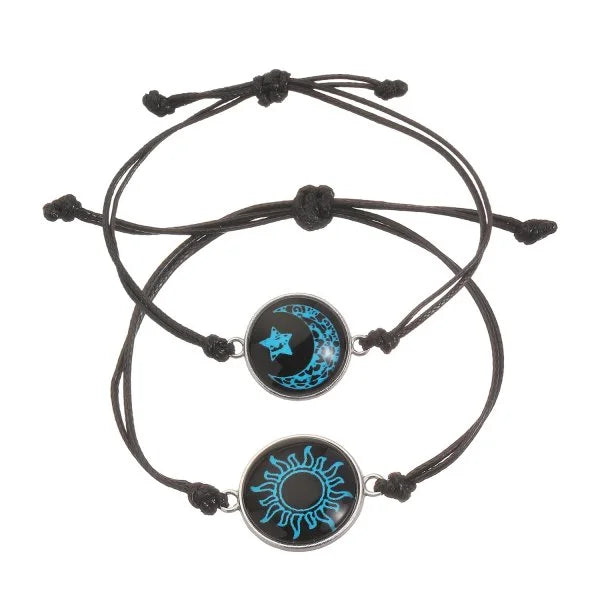 Adjustable Glow-in-the-Dark Rope Bracelet – Butterfly, Sun & Moon Luminous Jewelry for Couples and Friends