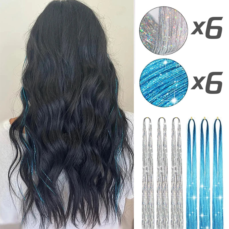 Glitter Hair Tinsel Extensions – 12-Piece Sparkling Fairy Hair Accessories for All Occasions