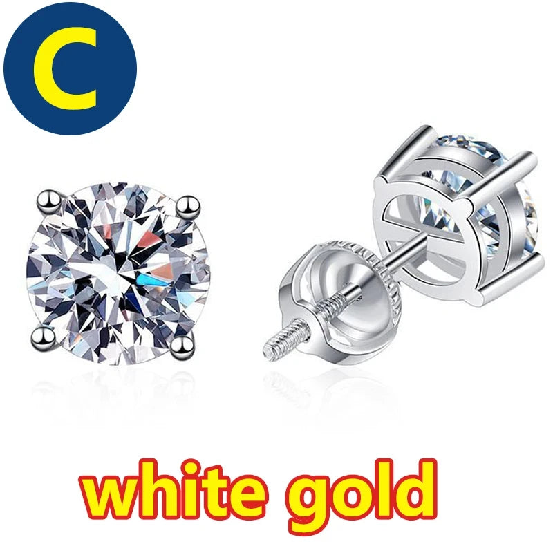 Moissanite Stud Earrings – S925 Sterling Silver Unisex Studs (1–2 CT Options)