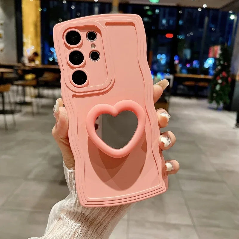 Mirror Love Heart Bracket Phone Case for Samsung Galaxy