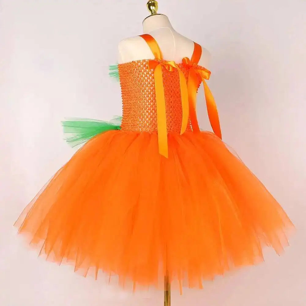 Girls Pumpkin Witch Costume – Halloween Fancy Dress Outfit with Tutu for Kids, Carnival & Party Wear