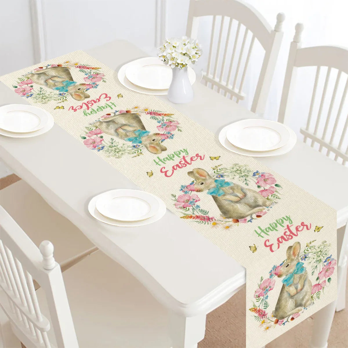 Linen Carrots Rabbit egg Flower Happy Easter Table Runner 2025 Spring Easter Decoration For Home Party Rabbit Dining Table Cloth