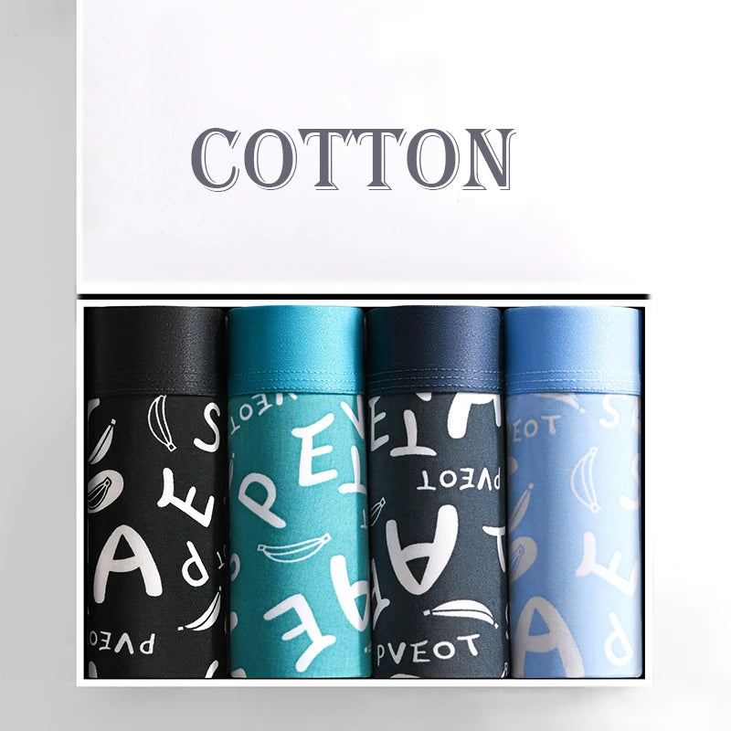 4-Pack Men's Cotton Boxer Shorts with Print Design