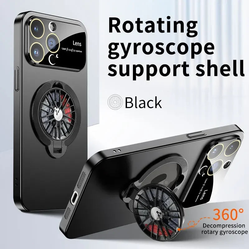 MagSafe Rotating Gyro Stand Phone Case with Camera Lens Protection for iPhone 16/15/14/13/12/11 Pro Max & Plus